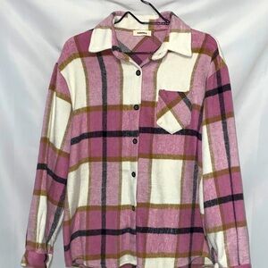 ADORE WOMENS (SEE SIZE BELOW) SOFT BRUSHED FLANNEL PINK BLACK PLAID SHACKET
